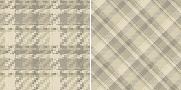 Fondo de tartan vectorial de tela de cheque con una textura de patrón a cuadros sin costuras Configurado en colores crema para papel de cuadrícula ancha