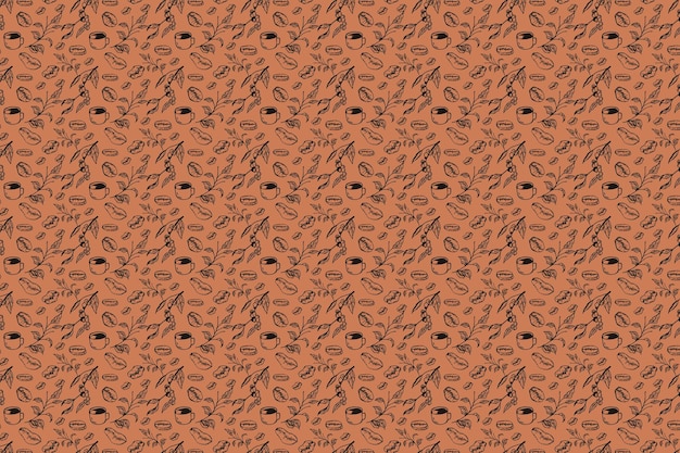 Fondo de taza de café de grano de café de hoja de café dibujado a mano