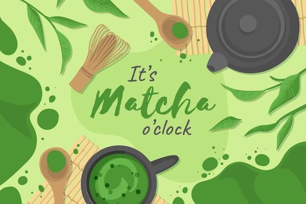 Fondo de té matcha dibujado a mano