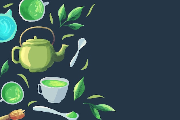 Fondo de té matcha dibujado a mano