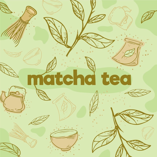 Fondo de té matcha dibujado a mano