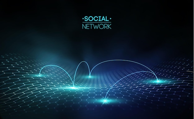 Fondo de tecnología abstracta azul de redes sociales Resumen de vector de red social global Concepto de tecnología cibernética de red