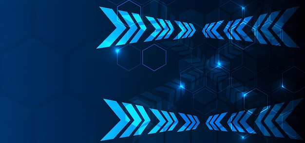 Fondo de tecnología abstracta con flechas azules y hexágonos