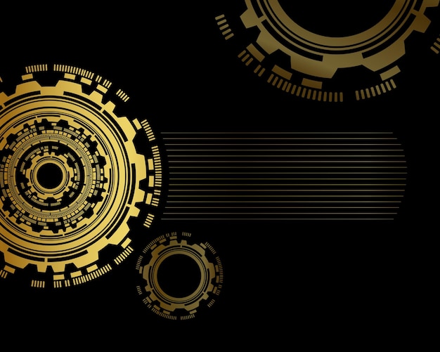 Fondo de tecnología abstracta. Mecanismos técnicos dorados sobre fondo negro. fondo, vector