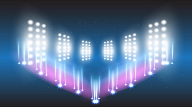 Fondo de tecnología abstracta sala de escenario del estadio con luces escénicas de interfaz de usuario de tecnología futurista redonda iluminación vectorial azul fondo de foco de escenario vacío