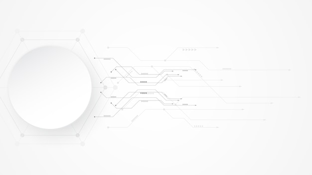Fondo de tecnología abstracto blanco gris con diversos elementos tecnológicos Fondo de innovación de concepto de comunicación de alta tecnología Espacio vacío de círculo para el texto
