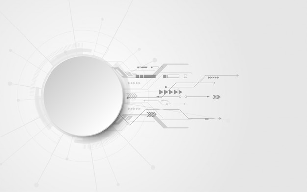 Fondo de tecnología abstracto blanco gris con diversos elementos tecnológicos