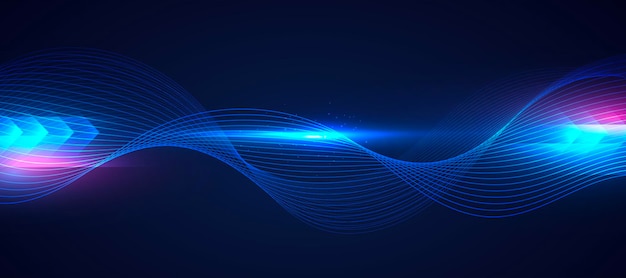 Fondo de tecnología azul con líneas onduladas