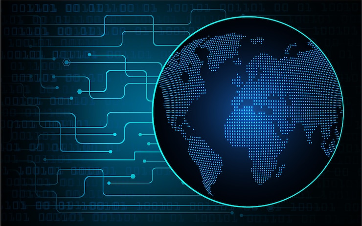 Vector fondo de tecnología de circuito cyber mundo azul
