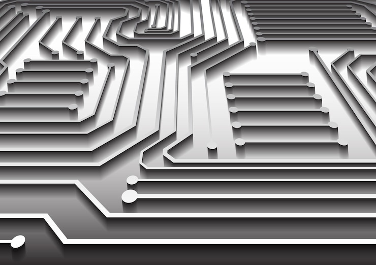 Vector fondo de tecnología de circuito con sistema de conexión de datos digitales de alta tecnología y diseño electrónico de computadora