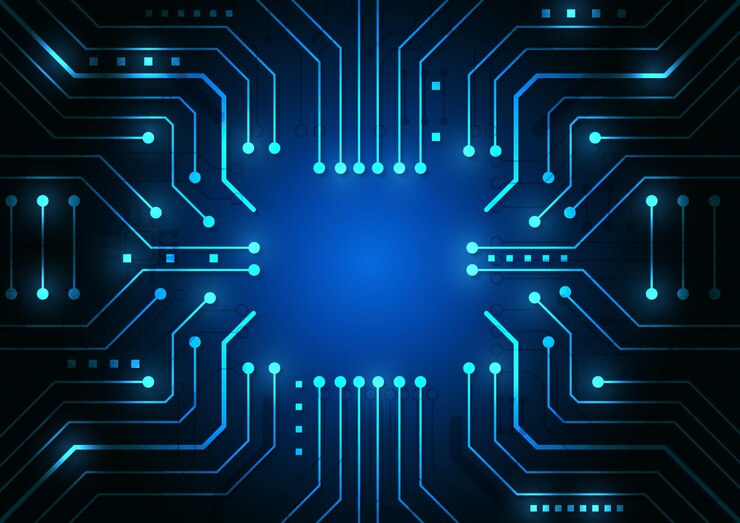 Vector fondo de tecnología de circuito con sistema de conexión de datos digitales de alta tecnología y diseño electrónico de computadora