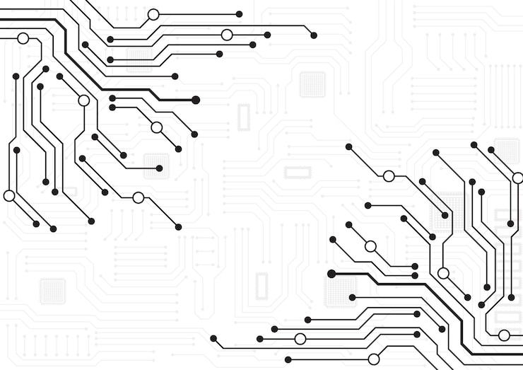 Vector fondo de tecnología de circuito con sistema de conexión de datos digitales de alta tecnología y diseño electrónico de computadora