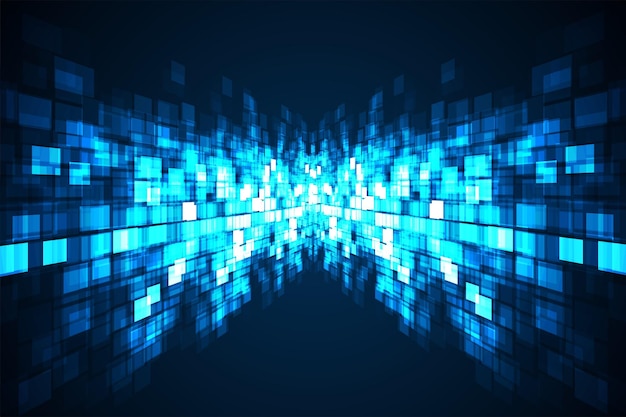 Fondo de tecnología digital Fondo de píxeles de patrón azul cuadrado de datos digitales