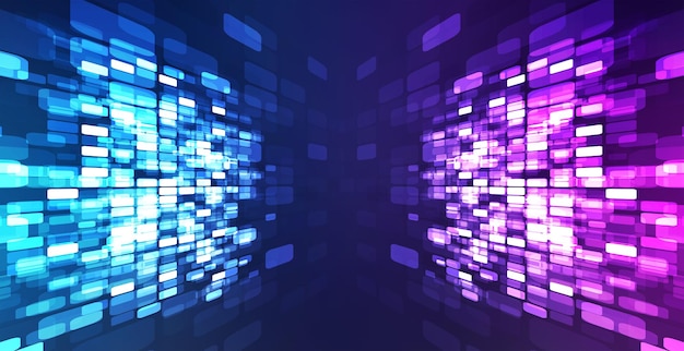 Fondo de tecnología digital Fondo de píxeles de patrón cuadrado azul y púrpura de datos digitales