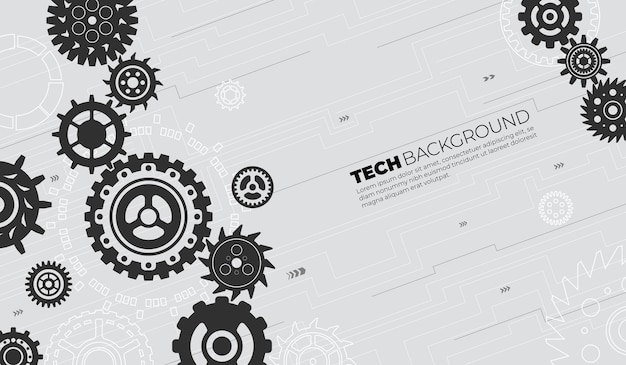 Fondo de tecnología de engranajes Bandera de elementos de engranaje de mecánica conceptual Diseño de circuito digital de tecnología o ciencia Ilustración de vector reciente de rueda dentada