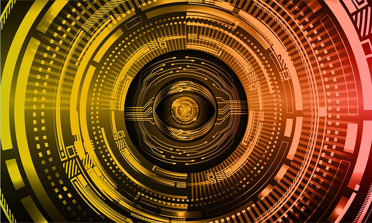 Vector fondo de tecnología futura del circuito cibernético de ojo naranja