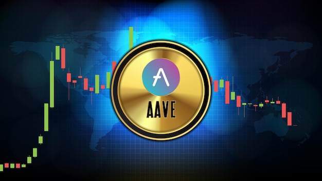Fondo de tecnología futurista abstracta de Aave (AAVE) Gráfico de precios Gráfico moneda digital criptomoneda