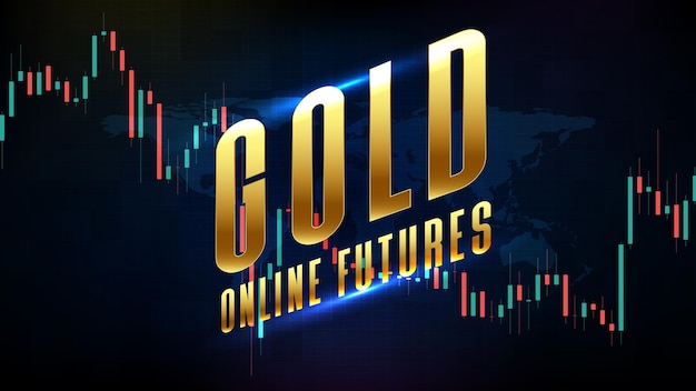 Fondo de tecnología futurista abstracta de futuros en línea de oro e indicador de volumen de gráfico de mercado