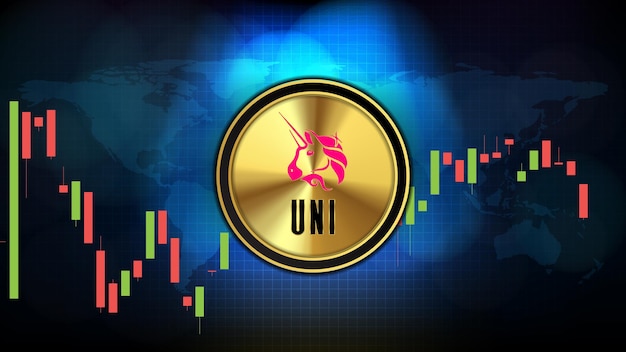 Fondo de tecnología futurista abstracta de Uniswap (UNI) Gráfico de precio Gráfico moneda digital criptomoneda