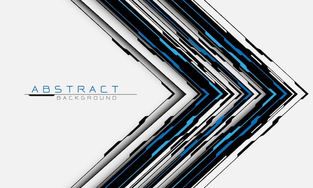Fondo de tecnología futurista de diseño blanco de dirección de flecha negra azul de circuito cibernético abstracto