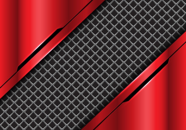 Vector fondo de tecnología futurista rojo malla cuadrada gris.