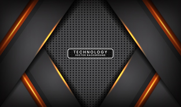 Fondo de tecnología gris abstracto con efecto de luz naranja en el espacio oscuro