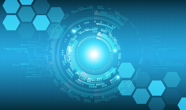 Fondo de tecnología informática azul abstracto con placa de circuito e ilustración de techVector de círculo