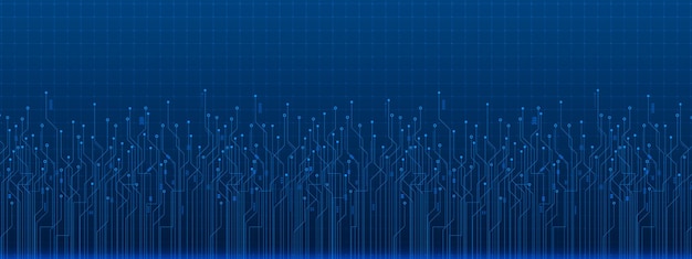 Fondo de tecnología de microchip, patrón de placa de circuito digital azul