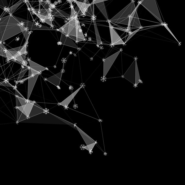 Fondo de tecnología de Navidad con copos de nieve sobre rejilla de hielo triangular