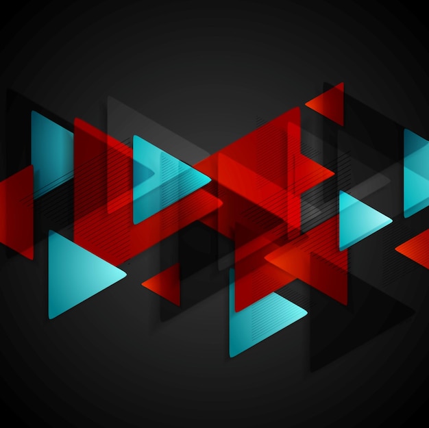 Fondo de tecnología oscura con triángulos azules rojos. diseño vectorial