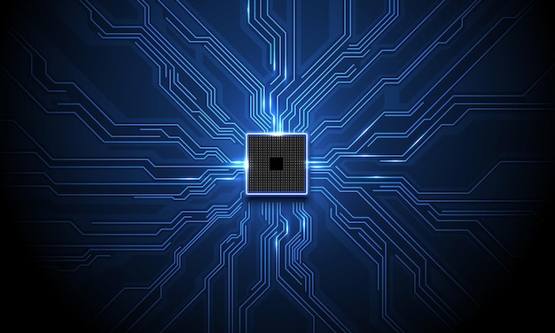 Fondo de tecnología de placa de circuito Procesadores de computadora central Concepto de CPU Chip digital de placa base