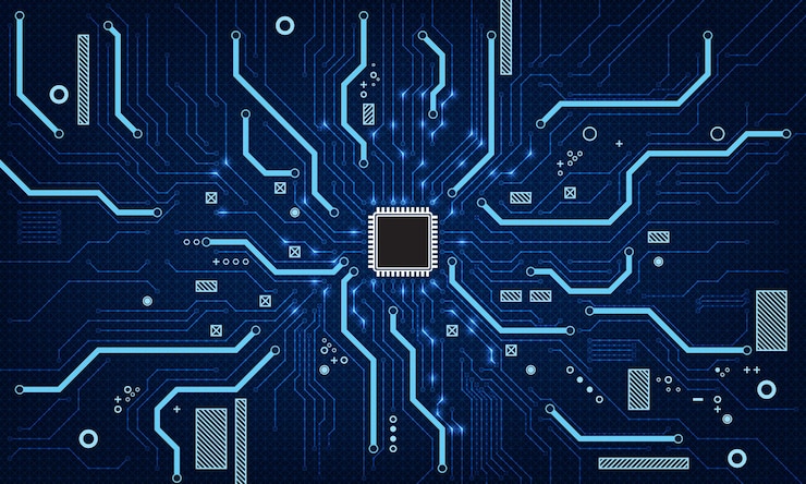 Vector fondo de tecnología de placa de circuito procesadores de computadora central concepto de cpu chip digital de placa base