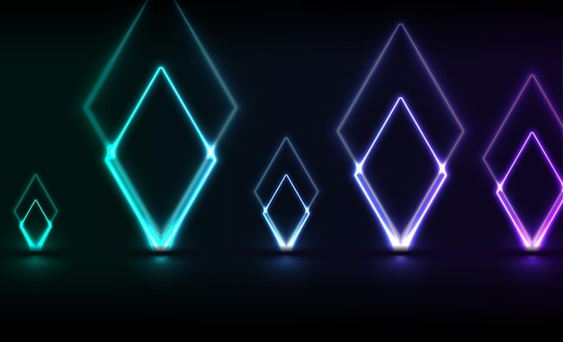 Fondo de tecnología de rombos láser de neón violeta cian