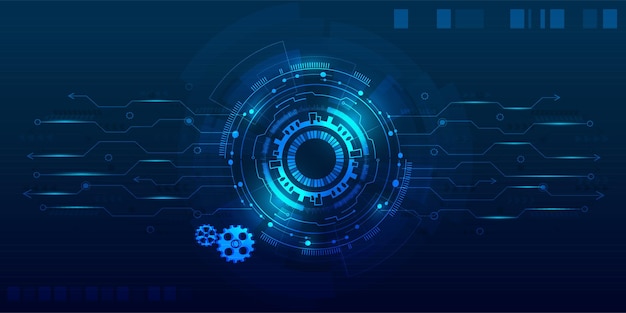 Fondo de tecnología Tecnología azul futurista abstracta con placa de circuito y diseño de engranajes