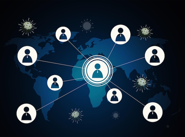 Fondo de tecnologías de conexión modernas Distanciamiento social distanciamiento social en público distanciamiento social para proteger del concepto de propagación del brote de coronavirus COVID19