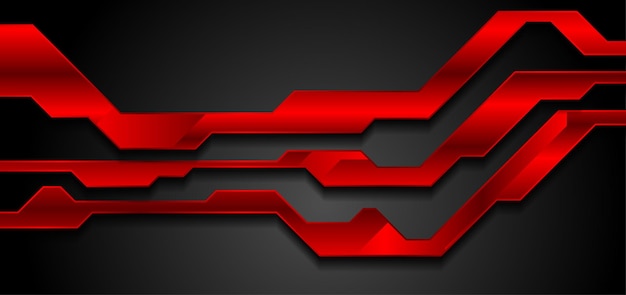 Fondo tecnológico abstracto rojo brillante y negro