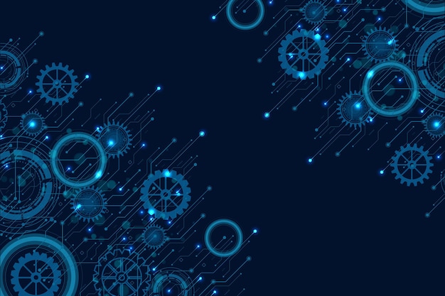 Fondo tecnológico azul abstracto Patrón cuadrado de estructura con ruedas dentadas y efecto plexo