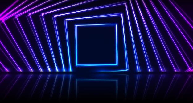 Fondo tecnológico de los cuadrados de láser de neón púrpura azul