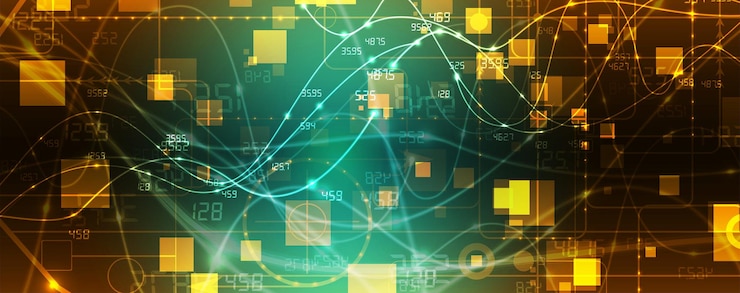 Vector el fondo tecnológico futurista e innovador incluye elementos como placas de circuitos, microchips, teclados de computadoras, cables y formas geométricas.