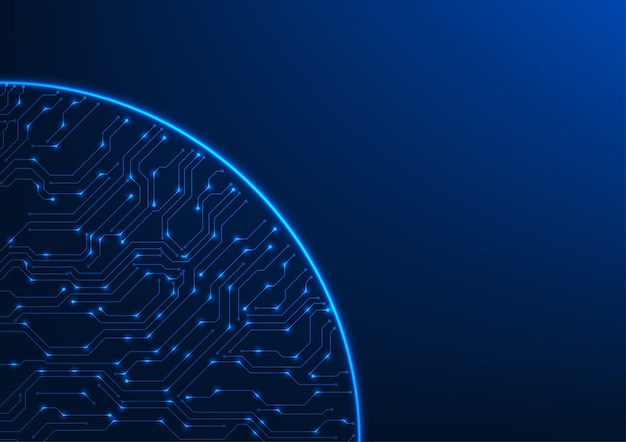 Fondo tecnológico con líneas de circuitos dentro de un círculo que transmiten la conexión y el funcionamiento