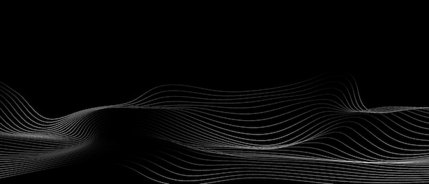 Fondo tecnológico con líneas de onda de partículas en fondo negro