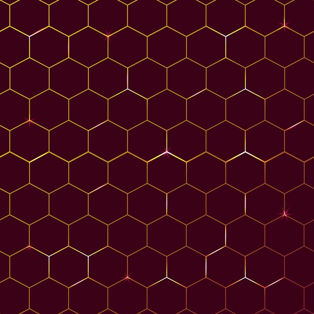 Fondo tecnológico moderno en el estilo de panales de abejas Brillo naranja y amarillo