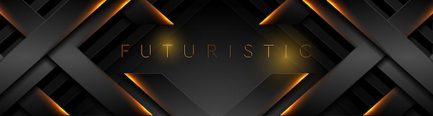 Fondo tecnológico negro futurista con líneas de neón naranja