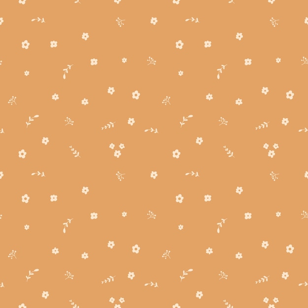 Fondo de tela con patrón infantil sin costuras dibujo vectorial simple hecho a mano de flores y hojas