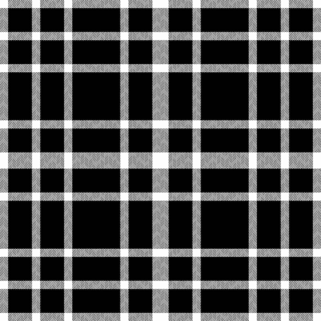 Fondo de tela textil de patrón a cuadros sin costuras con un tartán de textura vectorial de cuadros en colores blanco y negro