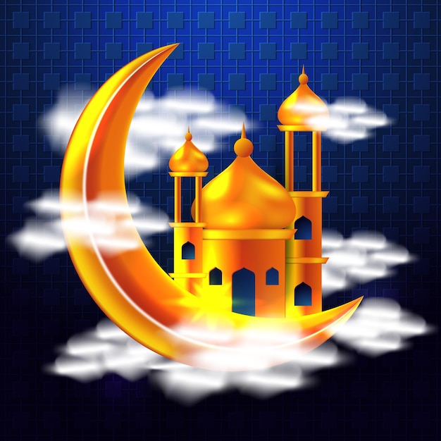 Vector fondo de tema de lujo de nubes de luna y mezquita