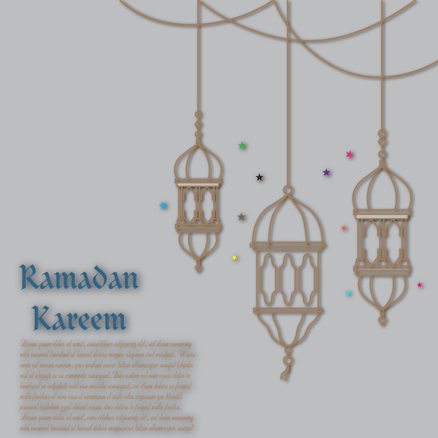 Fondo del tema de Ramadán Kareem. Ilustración de vector de ornamento de linterna árabe en estilo delineado.
