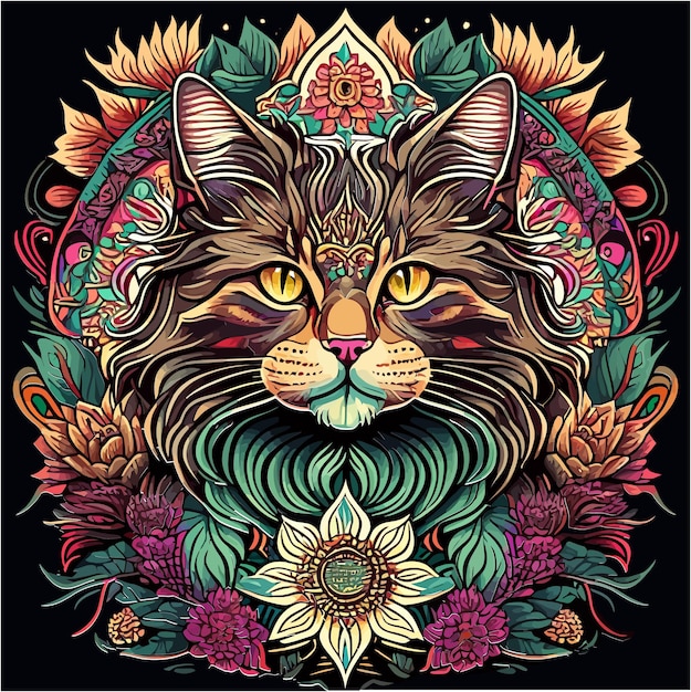 El fondo terroso de Feline Wanderlust enriquece la camiseta ilustrada de Mandala