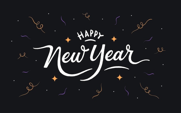 Fondo de texto con letras de feliz año nuevo. Ilustración de vector de tarjeta de felicitación