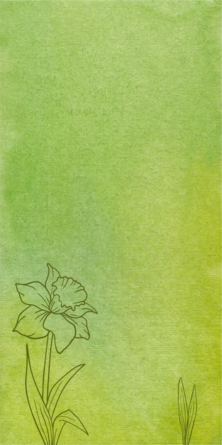 Fondo de textura de banner acuarela verde abstracto con flores dibujadas a mano